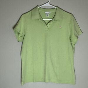 Lilly Pulitzer Lime Green Island Polo Shirt Resort Golf Preppy Coastal Women L